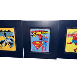 Marvel DC Superhero Tin Posters Signs Framed Lot Of 3 All Incld