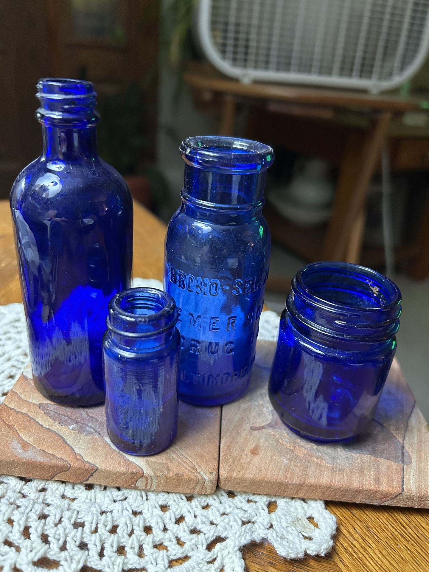 Vintage Colbolt Blue Medicine Bottles