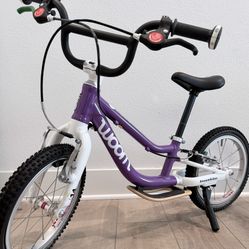 Woom 1 Plus Balance Bike - Purple (14" Wheels) with Surfboard