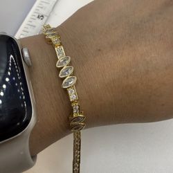 18k Plated From Brazil High Quality 7”Cubic Zirconia Stones Pulcera De Enchape Laminado 7”Piedras Finas De Zirconia 