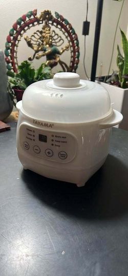 TAYAMA 1 Qt. White Mini Ceramic Stew Cooker with Pre-Settings and Built-In Timer, Small