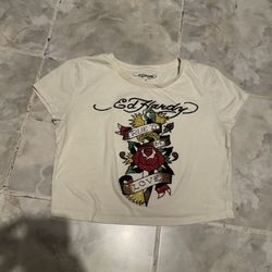Ed Hardy Y2K Vanilla Woman’s Cropped Tee Size L “True To My Love “