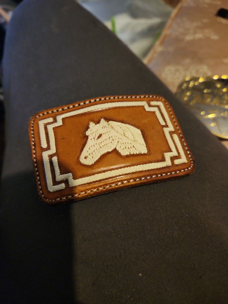 Embroidered horse Leather Belt buckle