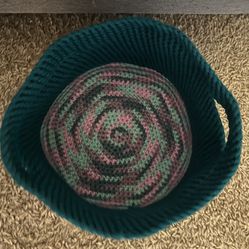 Crochet Turquoise And Pinks Lavender Real Mix Small Medium Basket Bag 