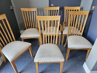 Set of 6 Wood Dining Chairs with Upholstered Seats
