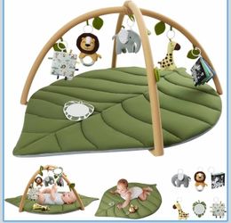 Blissful Diary Baby Play Gym & Activity Mat, Oversize Leaf Shaped Baby Play Mat w 6 Detachable Toys, Tummy Time Mat Promote Motor Skills & Sensory Dev