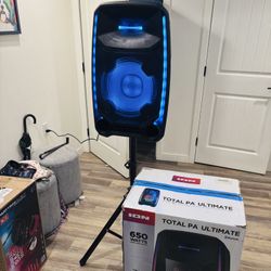 ION Total PA Ultimate – 650W Bluetooth PA Speaker System w/ Wireless Mic, Tripod Stand & LED Lights