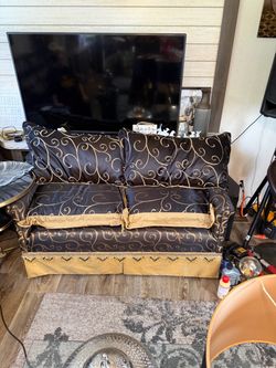 Black and Gold Scroll Pattern rolled arm bench (not sofa)