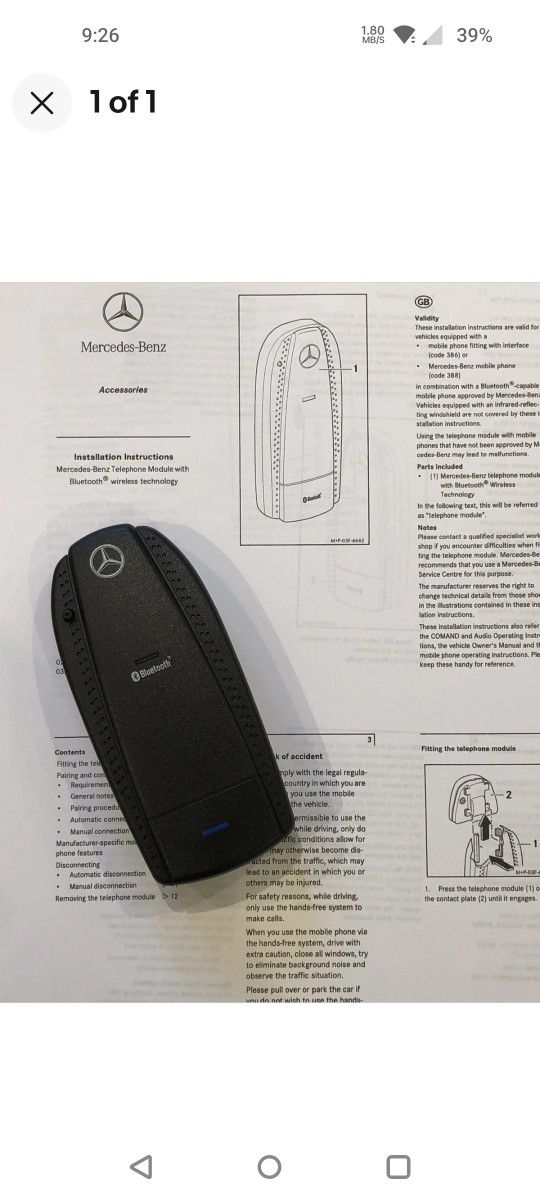 Mercedes-Benz Bluetooth Adapter Cradle B(contact info removed)0 Latest Model + Instructions
