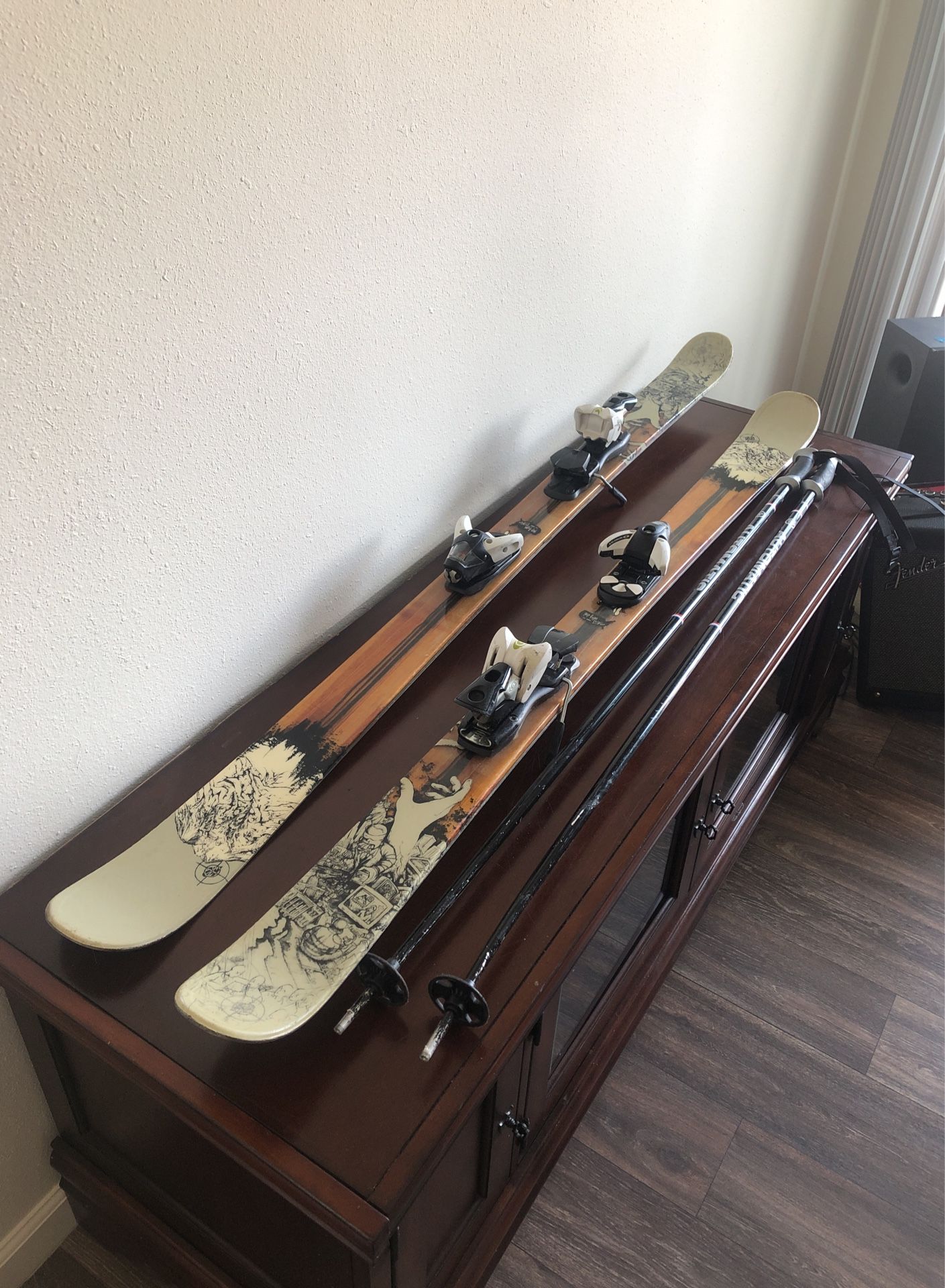 K2 Skis 159cm + Salomon Bindings + Poles