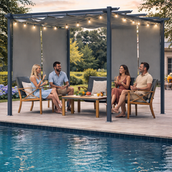 Aoodor 10 x 10 FT Outdoor Pergola with Retractable Shade Canopy, 4 Pieces Roller Shade Curtain