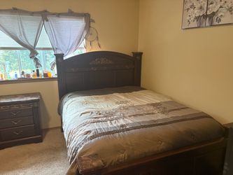 Dark Wood Queen Bed Frame with Headboard