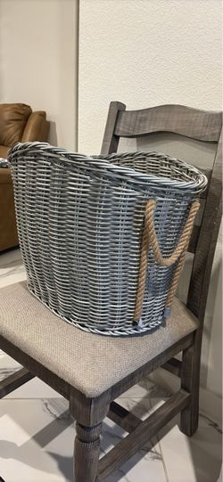 Gray Wicker Basket with Rope Handles