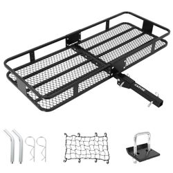 Garvee 60"x20"x6" Folding Hitch Mount Cargo Carrier Basket, Tubular Steel, 500 lbs Capacity, with Folding Arm, Hitch Stabilizer, Cargo Net for Off-Roa