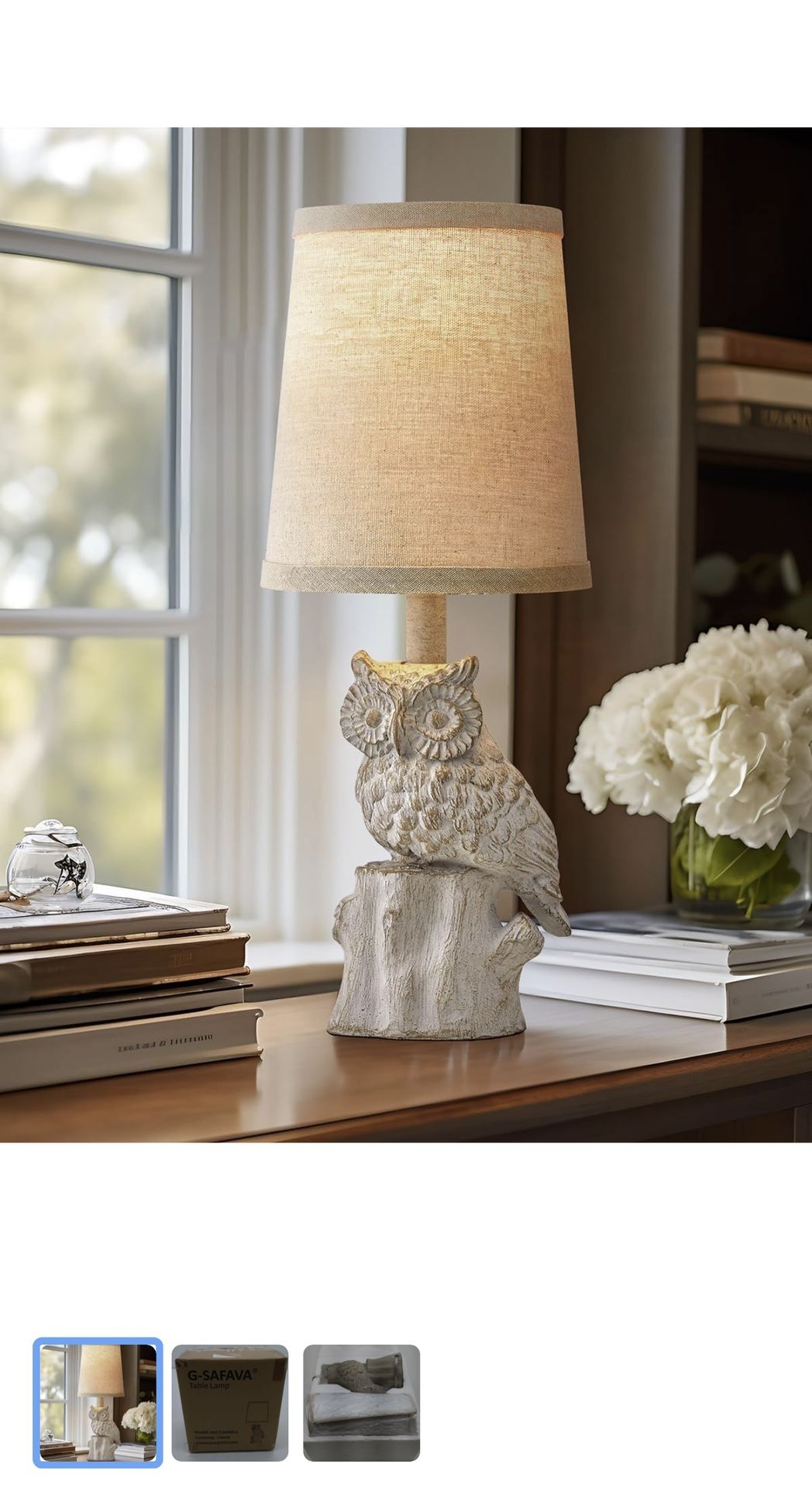 14.25" Small Table Lamp for Living Room Farmhouse Bedside Resin Single Lamp with White Owl Lamp Shape for Bedroom Retro Rustic Nightstand Lamp