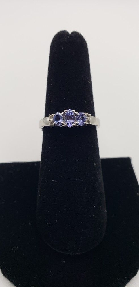 Oval Tanzanite & Sappire Sterling Silver Ring
