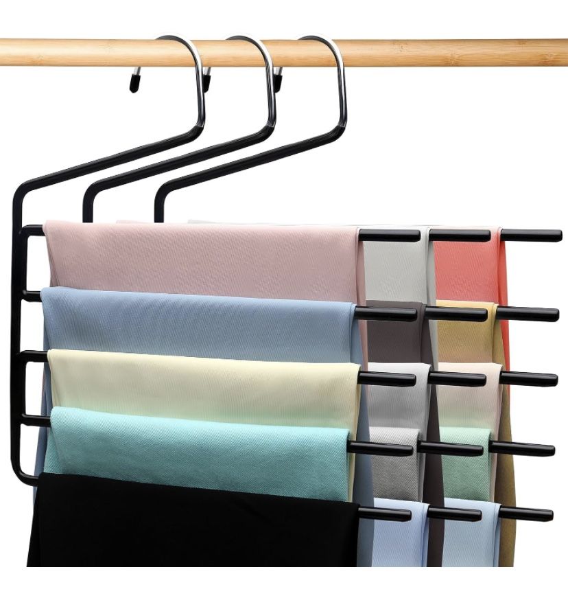3 Pack Closet-Organizers-and-Storage,5-Tier Closet-Organizer Pants-Hangers-Space-Saving,Dorm Room Essentials for College Students Girls Boys Guys,Non 
