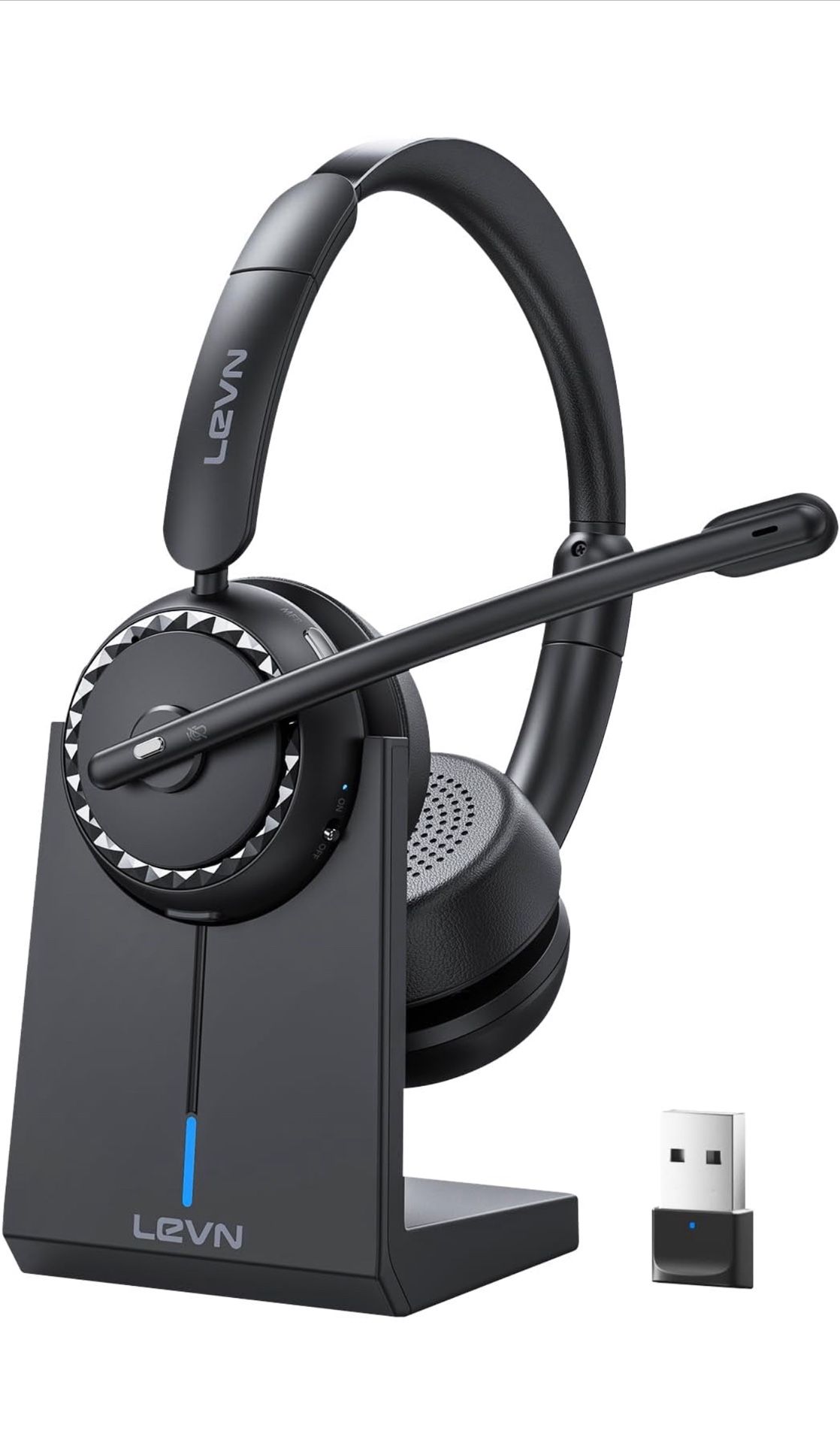 LEVN Wireless Headset, Wireless Headset with Mic for Work, AI Noise Cancelling, 65 Hrs Working Time, Bluetooth Headphones with Microphone from Compute