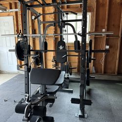Smith Machine 1001 w/Bench Attachment | 230lb Bumpers Olympic Weights | 7ft Olympic Bar | Gym Equipment | FREE DELIVERY🚚  