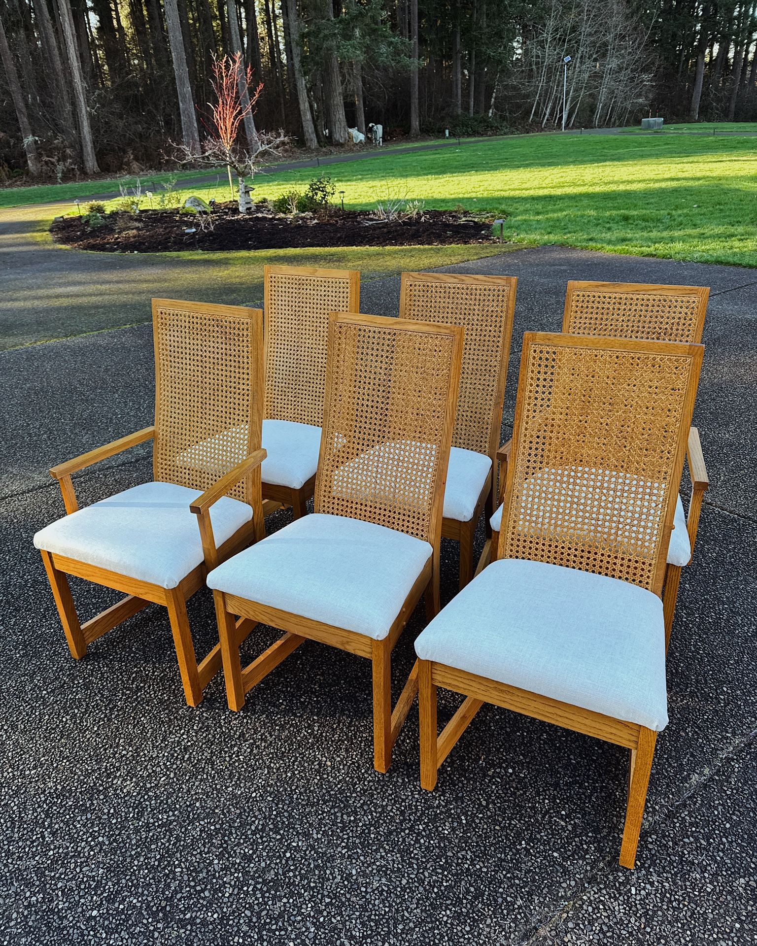 Bernhardt Vintage Mid Century Modern Oak Cane Back Dining Chairs