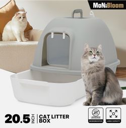 Enclosed Cat Litter Box Odorless Anti-Splashing w/Swing Door+Litter Scoop+Handle