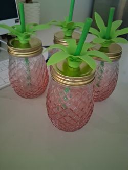 Glass Pineapple Tumblers- Brand New (4)