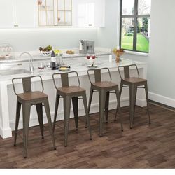 Metal Bar Stools Set of 4 Barstools Bar Height Bar Stools with Back Industrial Bar Stool Indoor Counter Stool Kitchen Island Stools Modern Bar Chair w