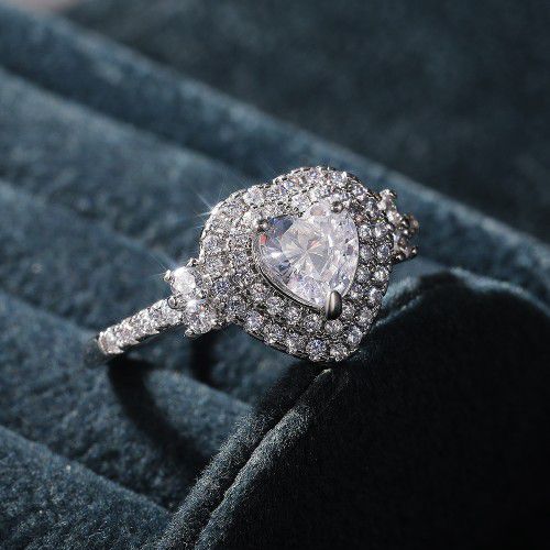 Luxury Pure Heart CZ Fashion Shiny Diamonds Macro Pave Ring for Women, K852

