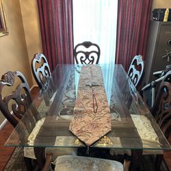 Solid Wood Glass Dining Room Table 