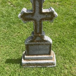 Cross Tombstone With Fake Grass