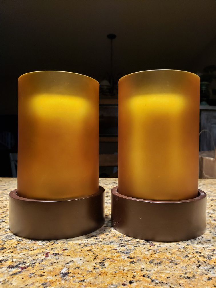 FREE!!!! 2 Amber colored glass candle holders