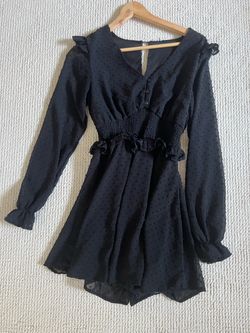 Black Swiss Dot Long Sleeve Romper