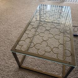 Goldtone Metal and Glass Coffee Table