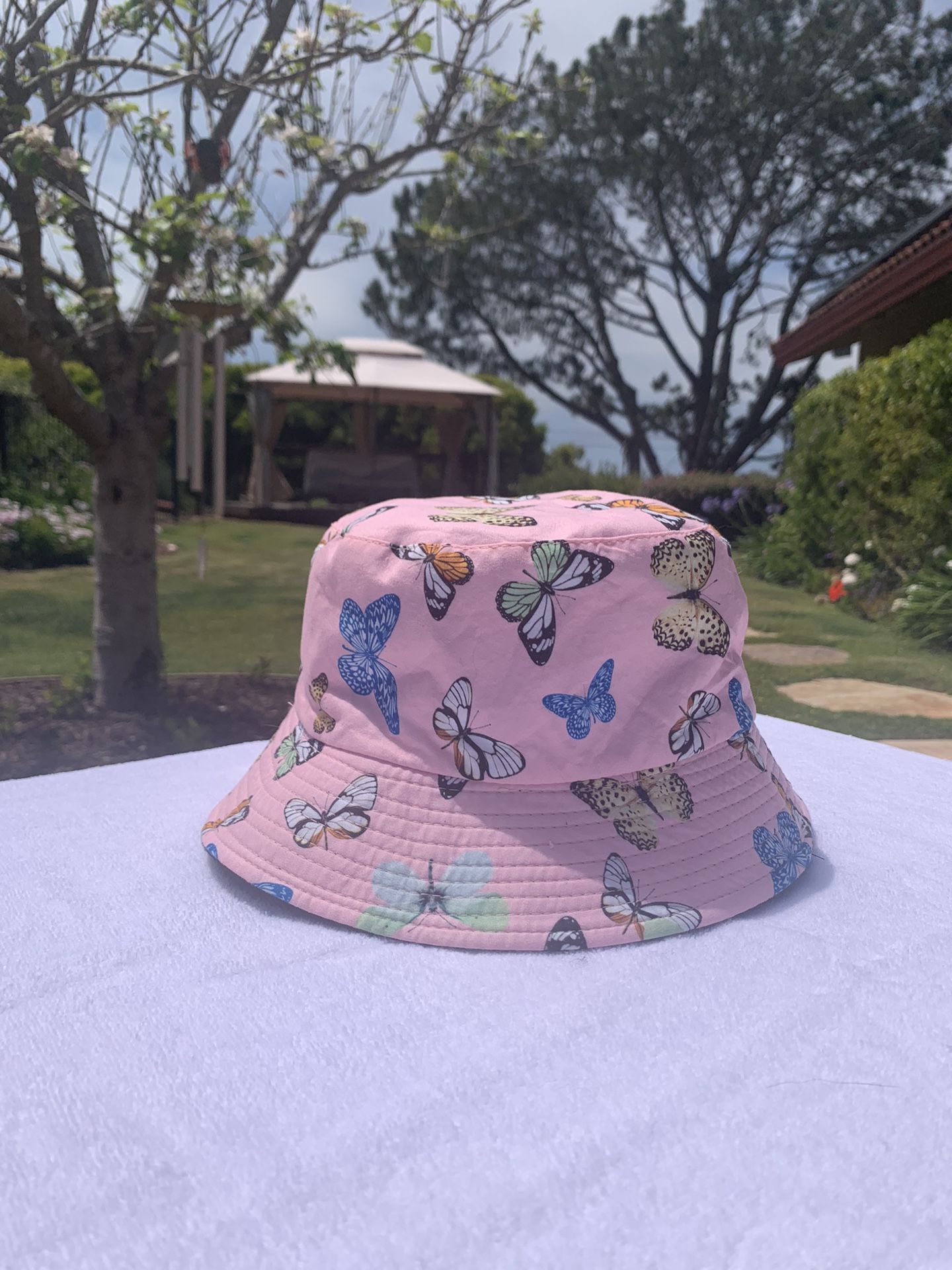 Double Sided Pink Butterfly & Black Bucket Hat