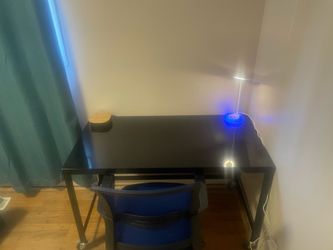 Black 48” Wide Glossy Metal Rolling Desk with Office Chair Combo/Set