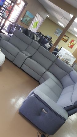 Power sectional 3 recliners and cup holders