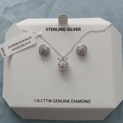 925 selilver diamond earrings with necklace