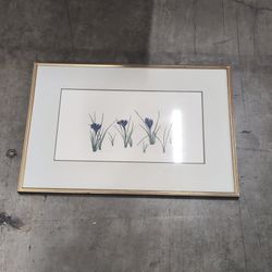 Gold-Toned Framed Botanical Print with Blue Flowers