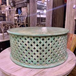 Round Carved Wood Coffee Table