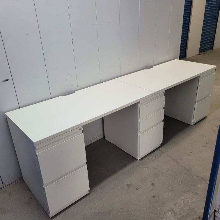 8 Ft Wide Seeemless 4ft Tops Together 3 Metal File Cabinets