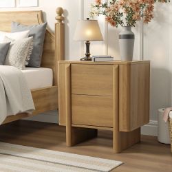 Mid-Century Modern Wood Storage Nightstand,Oak 23.6'' ,IF2713