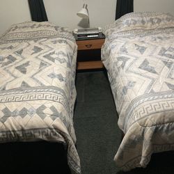 MATES BED (2)  NIGHTSTAND, 5 DRAWER CHEST  MATTRESSES INCLUDED 