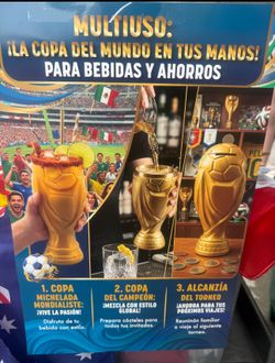 $25 World Cup 2026 trophy 🏆 multi use 1 Michelada 2 Pour a cold drink 🍷 2 Piggybank 🐖