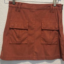 Rust Faux Suede Mini Skirt – Pocket Detail & Zip Side