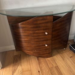 Half-Moon Wood & Glass Console Table