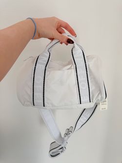 White Mini Duffle Bag with Logo Straps