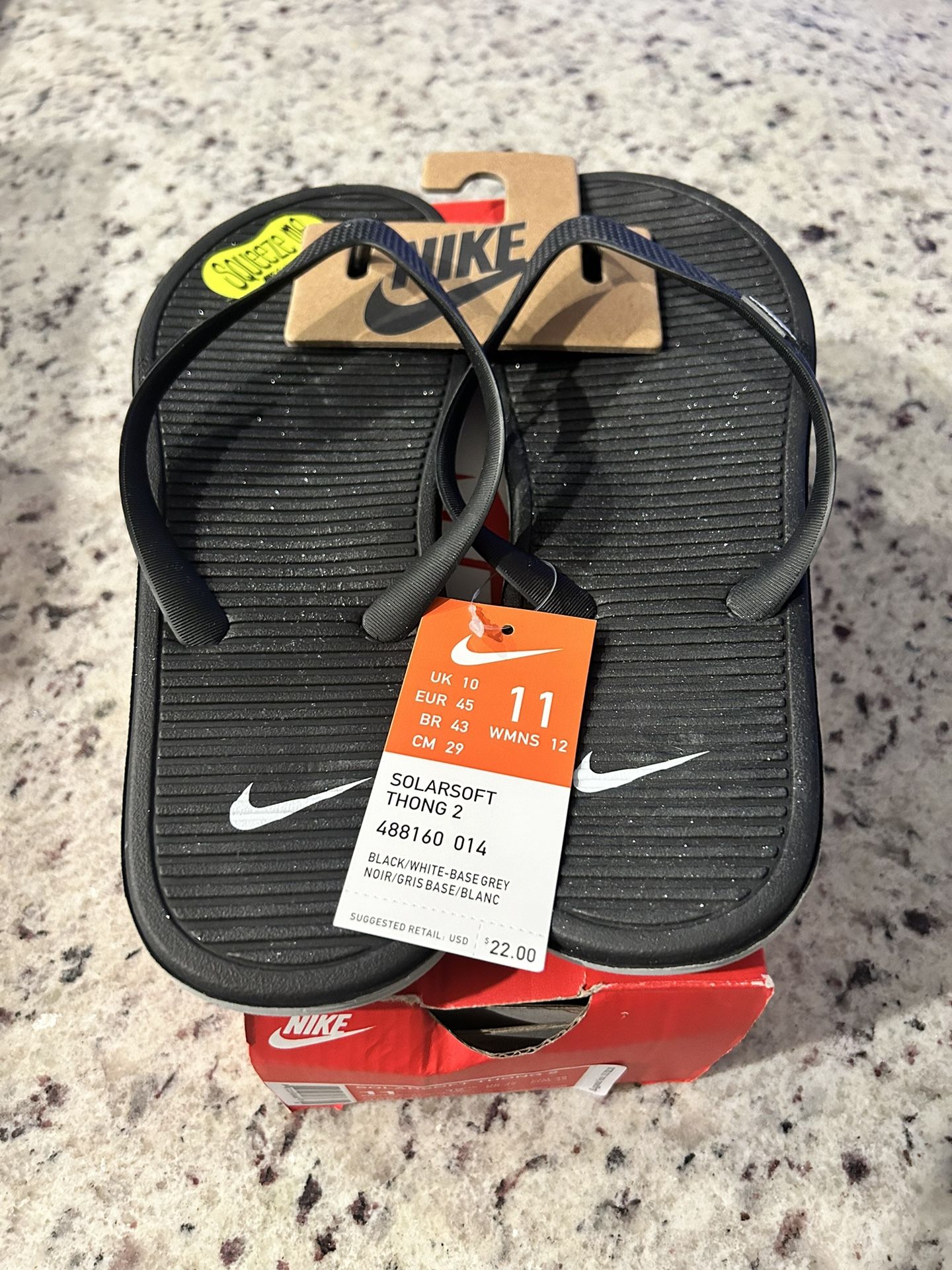 Nike Solarsoft Thong 2 Flip Flops Sandals Size 11 Black NEW