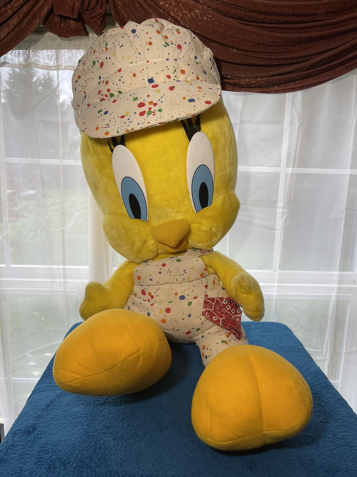 GIANT Vintage Tweety Bird Plush in Painter Cap/Overalls Looney Tunes 1990s