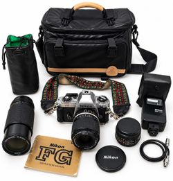 Nikon FG 35mm SLR Camera Kit with Lenses and Bag