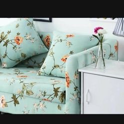 Mint Green/ Teal Blue Elastic Covers for Loveseat and Couch and Throw Pillows